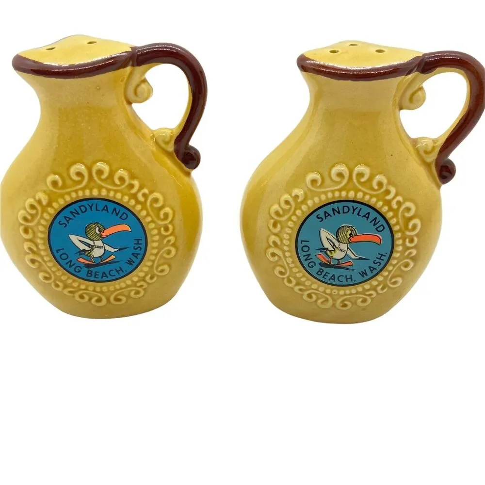 Novelty Salt Pepper Shakers Vintage 1970s Smith Western Yellow Brown Left Handed